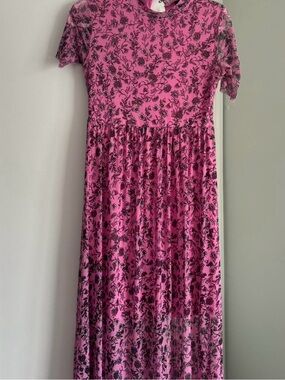 Women's Pink Floral Short-Sleeve Maxi Dress